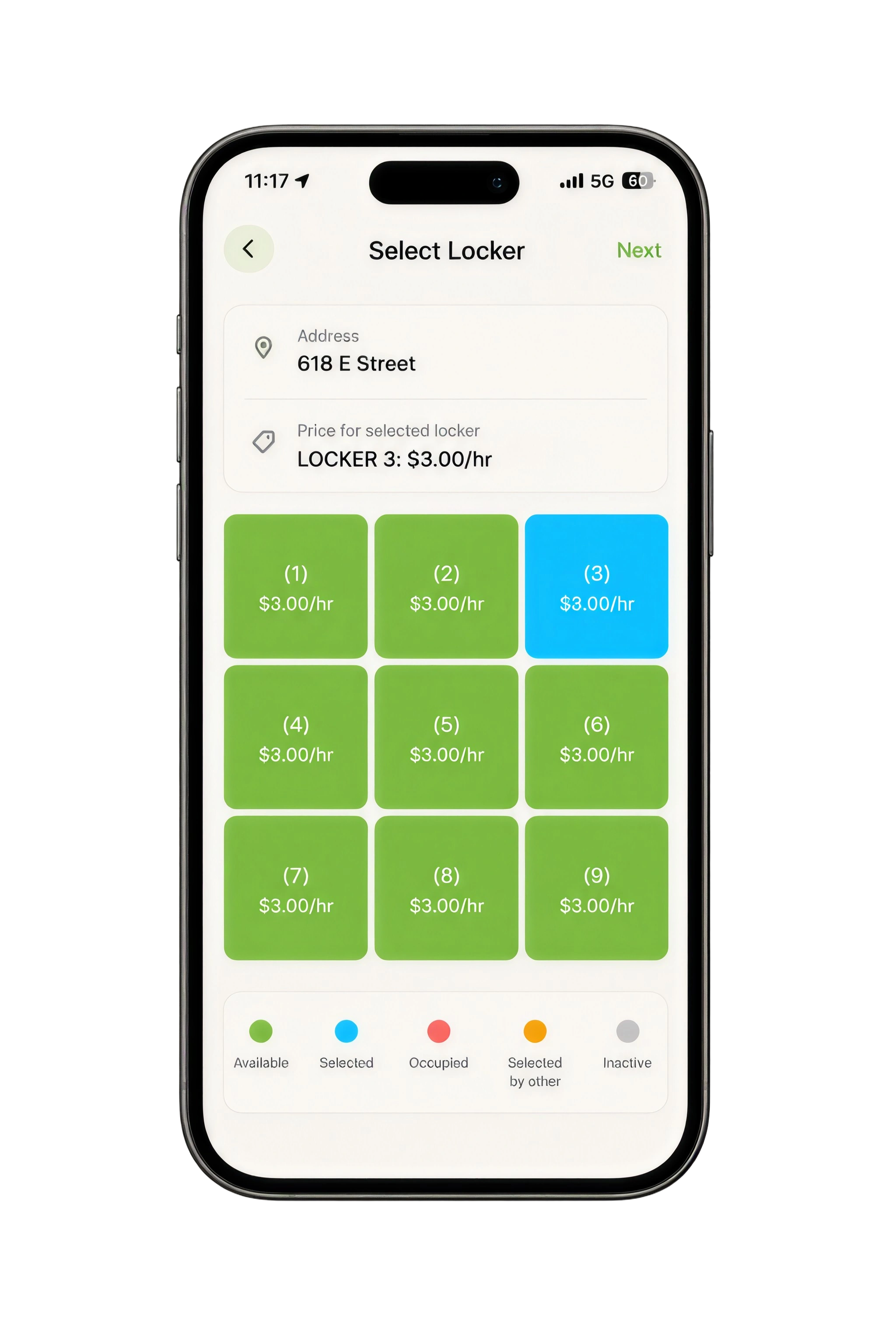 Swap Stop app screen guiding a locker drop-off